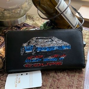 Authentic COACH 1941 leather sequins car accordion large zip wallet